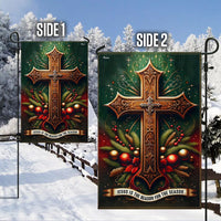 Ornate Cross Yard Flag, Jesus Is the Reason for the Season Christmas Garden Flag, Double-Sided Christian Holiday Lawn Flag