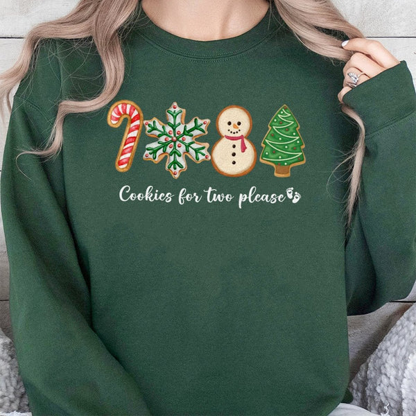Gingerbread Baby Pregnancy Reveal Crewneck, Cookies for Two Please Christmas Sweatshirt, Festive Maternity Holiday Sweater Pu