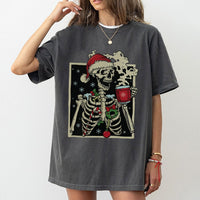 Sarcastic Holiday Skeleton Graphic Tee, Dead Inside Skeleton Christmas T-Shirt, Humorous Coffee Skeleton Shirt, Retro Xmas Apparel, Humor Present