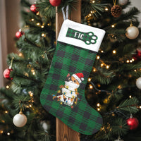Personalized Cat Stocking, Calico Cat Christmas Stocking, Green Plaid Christmas Stocking, Pet Holiday Stocking Decor, Cat Lover Xmas Present