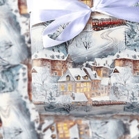 Watercolor Snowy Alpine Gift Wrap, Winter Village Red Train Wrapping Paper, Nostalgic Holiday Wrapping Paper, Christmas Gift Wrap Roll