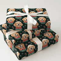 Festive Dog Holiday Gift Wrap, Golden Retriever Christmas Wrapping Paper, Xmas Puppy Present Wrap, Pet Lover Winter Packaging