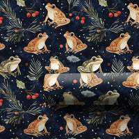 Botanical Nature Holiday Gift Wrap, Watercolor Frog Wrapping Paper, Christmas Frog Wrapping Paper, Winter Holly Berry Floral Wrapping Paper