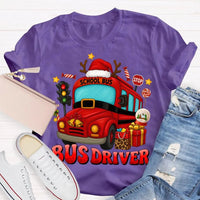 Santa Hat Holiday Bus T-Shirt, School Bus Driver Christmas Shirt, Humorous Xmas Transportation Staff Tee, Bus Driver Appreciation Present