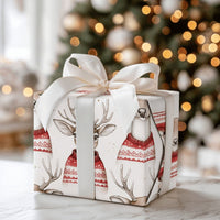 Watercolor Reindeer Christmas Wrapping Paper, Nordic Sweater Deer Wrapping Paper, Adorable Animal Holiday Gift Wrap, Winter Xmas Wrapping Paper