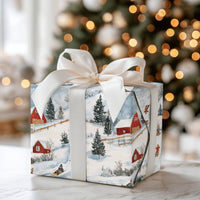 Rustic Red Barn Christmas Gift Wrap, Winter Sledding Wrapping Paper, Country Snow Scene Wrapping Paper, Festive Holiday Present Paper Roll