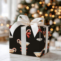 Candy Cane Cocktail Gift Wrap, Espresso Martini Christmas Wrapping Paper, Black Holiday Cocktail Wrapping Paper, Festive Party Gift Wrap