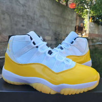High Top Sneakers, White Yellow Colorway, Lace Up Design, Casual Gift for Sneaker Fans