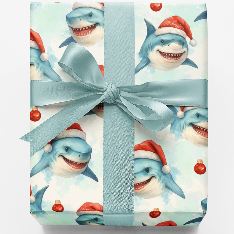 Great White Shark Gift Wrap, Christmas Shark Wrapping Paper, Ocean Animal Holiday Paper, Nautical Xmas Gift Wrap, Sea Life Holiday Wrapping