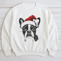 Santa Hat Dog Sweatshirt, Boston Terrier Christmas Sweatshirt, Adorable Puppy Holiday Sweatshirt, Winter Dog Lover Crewneck, Xmas Present