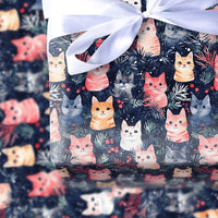 Watercolor Kitten Gift Wrap, Christmas Cat Wrapping Paper, Festive Holiday Wrapping Paper, Navy Winter Gift Wrap, Cat Lover Present Wrap