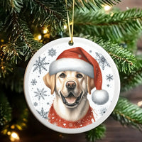 Lab in Santa Hat Ceramic Ornament, Yellow Labrador Christmas Ornament, Snowflake Dog Tree Decor, Holiday Keepsake Present for Dog Lovers