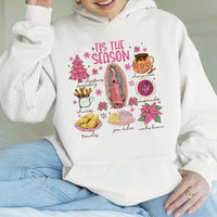 Tis the Season Tamales Conchas Food Hooded Sweatshirt, Mexican Christmas Hoodie, Latino Heritage Holiday Hoodie, Festive Winter Pullover