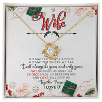 18k Gold Finish Knot Pendant Necklace, Love Knot Necklace for Wife, Cubic Zirconia Message Card Jewelry, Christmas Present for Her