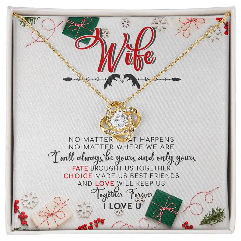18k Gold Finish Knot Pendant Necklace, Love Knot Necklace for Wife, Cubic Zirconia Message Card Jewelry, Christmas Present for Her