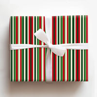 Vertical Striped Christmas Gift Wrap, Red and Green Stripe Wrapping Paper, Traditional Holiday Wrapping Paper, Festive Present Gift Wrap
