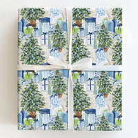 Watercolor Tree Gift Wrap, Chinoiserie Christmas Wrapping Paper, Preppy Blue Holiday Wrapping Paper, Elegant Winter Xmas Wrapping Paper
