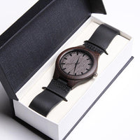 Sandalwood Mens Watch with Leather Band, To My Son Engraved Wooden Watch, Japanese Quartz Timepiece, Christmas Birthday Present for Son