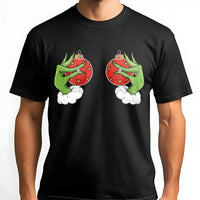 Stealing Ornament Graphic Tee, Green Monster Hand Christmas T-Shirt, Sarcastic Holiday Who Stole Xmas Shirt, Festive Movie Villain Tee