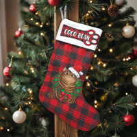 Buffalo Plaid Cat Stocking, Personalized Cat Christmas Stocking, Custom Pet Name Stocking, Velboa Holiday Decor, Present for Cat Lovers