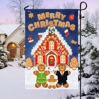 Holiday House Family Yard Flag, Gingerbread Merry Christmas Garden Flag, Double-Sided Adorable Winter Outdoor Banner, Xmas Lawn Flag Decor