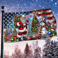 Double Sided American Winter Yard Flag, Patriotic Santa Claus Snowman Christmas House Flag, Holiday Porch Garden Flag Decor