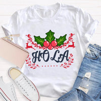 Festive Spanish Teacher Holiday Shirt, Hola Merry Christmas Elk Bilingual Teacher T-Shirt, Latinx Educator Graphic Tee