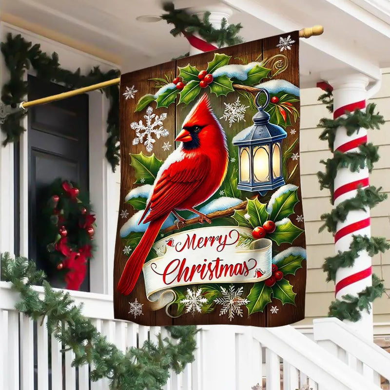 Winter Snow Bird Yard Flag, Red Cardinal Merry Christmas Garden Flag, Double Sided Christmas Holiday Flag, Rustic Xmas Lawn Decor