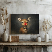 Glowing Nose Christmas Canvas Print, Red Nosed Reindeer Canvas Wall Art, Holiday Winter Wall Art, Adorable Festive Animal Canvas Room Decor