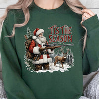 Santa Buck Hunter Christmas Sweater, Tis the Season Deer Hunting Sweatshirt, Humorous Hunting Holiday Crewneck, Outdoorsman Xmas Present