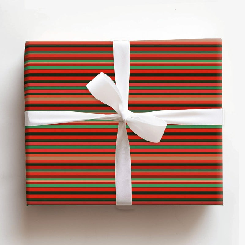 Red Green Black Holiday Gift Wrap Roll, Striped Christmas Wrapping Paper, Modern Festive Present Wrap, Seasonal Packaging Paper