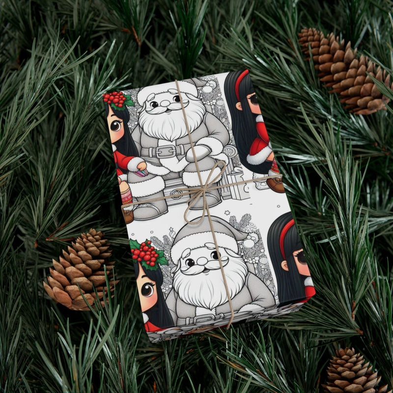 Santa Claus Gift Wrap Roll, Coloring Book Christmas Wrapping Paper, DIY Color in Holiday Present Paper, Kids Xmas Wrapping Paper Roll