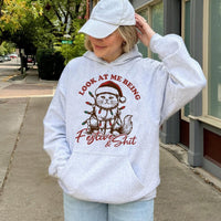 Sarcastic Holiday Kitten Graphic Sweatshirt, Humorous Cat Christmas Hoodie, Festive Grumpy Cat Xmas Pullover, Adorable Cat Lover Winter Present