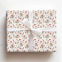 Watercolor Saddle Holiday Gift Wrap, Christmas Elephant Wrapping Paper, Winter Botanical Elephant Wrapping Paper, Festive Holly Gift Wrap