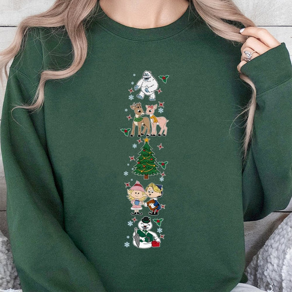 Vintage Reindeer Snowman Sweater, Retro Christmas Characters Sweatshirt, Nostalgic Holiday Crewneck, Adorable Winter Xmas Swe