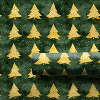 Watercolor Holiday Gift Wrap, Gold Christmas Tree Wrapping Paper, Dark Green Winter Wrapping Paper, Elegant Forest Xmas Gift Wrap Roll