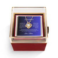 Daughter Love Knot Pendant, Love Knot Necklace for Daughter, CZ Crystal Love Knot Necklace, Rotating Rose Box Jewelry, Christmas Present