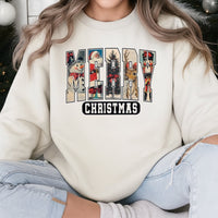 Retro Holiday Graphic Sweater, Merry Christmas Sweatshirt, Vintage Xmas Crewneck, Adorable Winter Season Pullover, Festive Present for Men Women