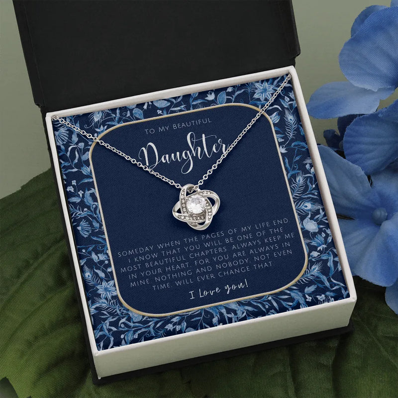 Eternal Bond Cubic Zirconia Pendant Necklace, Love Knot Necklace for Daughter, 14k White Gold Stainless Steel, Birthday Christmas Present