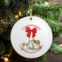 Hawaiian Christmas Ornament, Aloha Kalikimaka Deer Family Ornament, Tropical Holiday Ceramic Ornament, Island Christmas Tree Decor Present