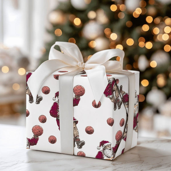 Sporty Santa Gift Wrap, Basketball Santa Wrapping Paper, Basketball Holiday Wrapping Paper, Christmas Sports Gift Wrap