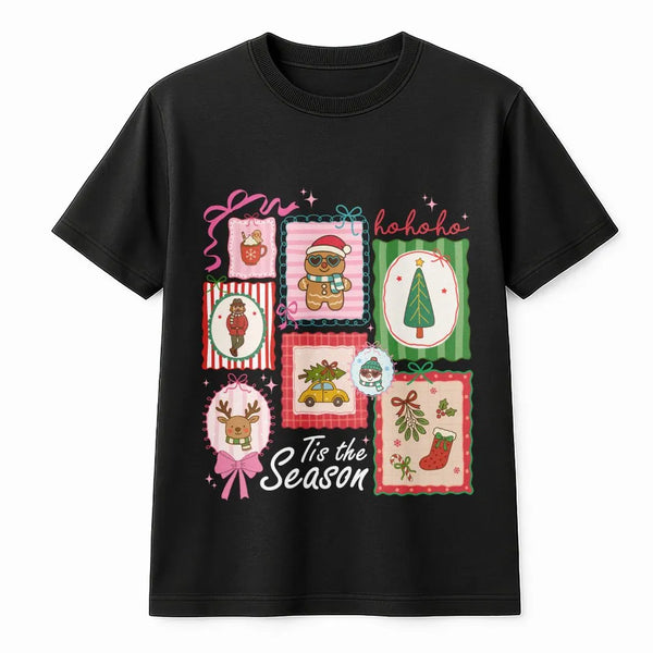 Festive Reindeer Holiday Shirt, Adorable Gingerbread Christmas T-Shirt, Retro Xmas Collage Graphic Tee, Holiday Season Party 
