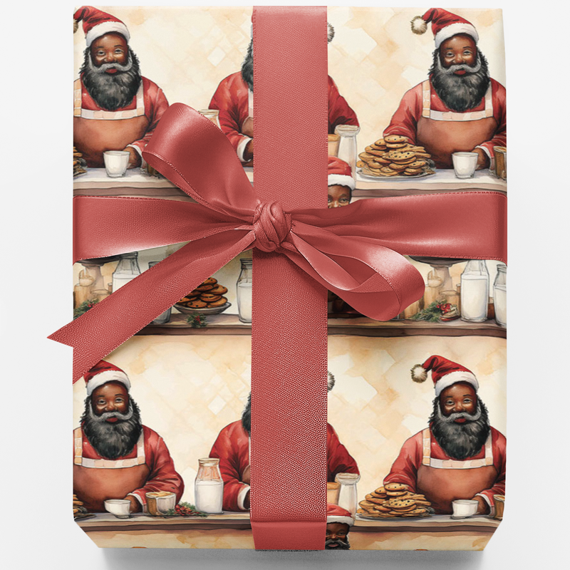 Santa Cookie Break Christmas Wrapping Paper, Black Santa Wrapping Paper, Whimsical Holiday Gift Wrap, Adorable Christmas Present Wrapping Paper