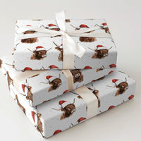 Santa Hat Cow Gift Wrap, Highland Cow Christmas Wrapping Paper, Rustic Farm Animal Wrapping Paper, Farmhouse Christmas Gift Wrap Roll