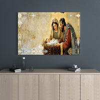Holy Family Christmas Canvas Print, Nativity Scene Canvas Wall Art, Religious Christian Canvas Artwork, Manger Scene Holiday Wall Decor