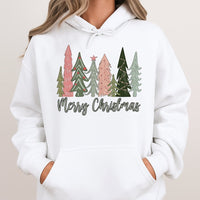 Boho Aesthetic Holiday Tree Sweatshirt, Merry Christmas Tree Hoodie, Comfy Winter Xmas Pullover, Festive Christmas Hooded Sweater