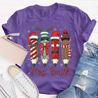 Adorable Pencil Holiday T-Shirt, Personalized Teacher Christmas Shirt, Custom Teacher Tee, Festive School Graphic Shirt, Holiday Teacher Present