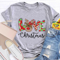 Festive Holiday Love Graphic Tee, Christmas Polka Dot Love Letters Shirt, Adorable Xmas Typography T-Shirt, Womens Christmas Present