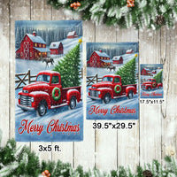 Farmhouse Winter Scene Yard Flag, Merry Christmas Red Truck Garden Flag, Vintage Holiday Garden Flag, Rustic Lawn Banner Decor