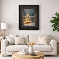 Winter Night Landscape Poster, Snowy Christmas Tree Window Canvas Art, Comfy Holiday Wall Decor, Digital Download Print